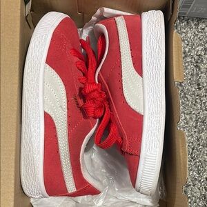 Puma Red and White Suede Sneakers